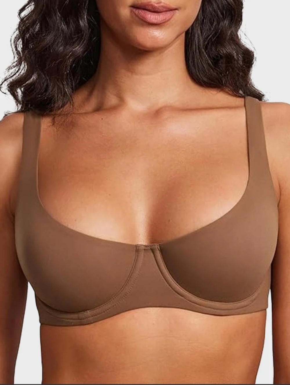 SheCurve Underwire Support Seamless Unlined Balconette Bra Size 32C In Brown